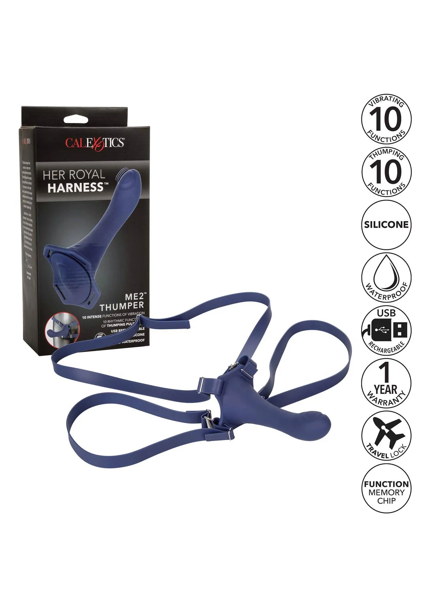 Страпон Calexotics Her Royal Harness Me2 Thumper, 14 см (синий)