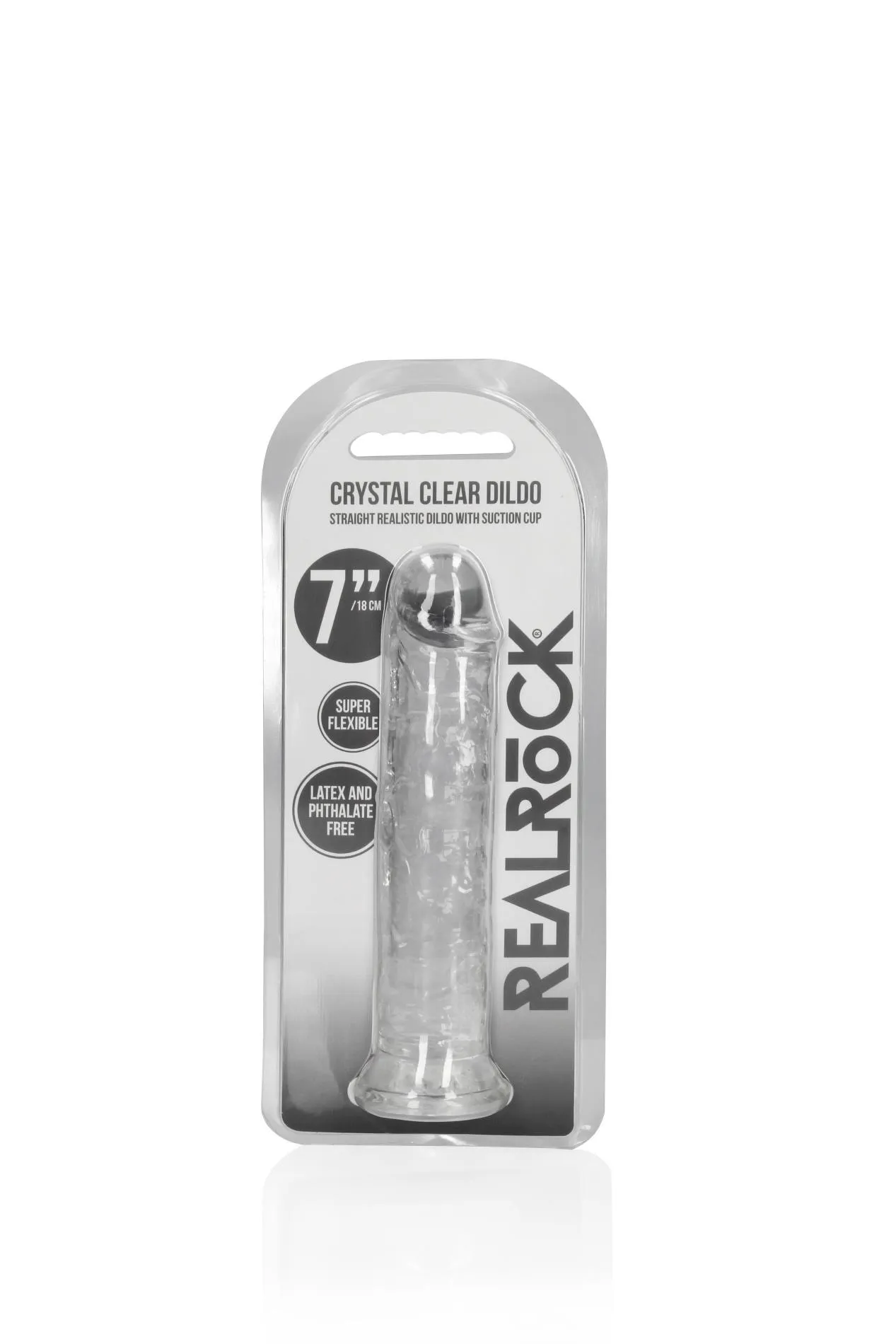 RealRock Crystal Clear Realistic Dildo 7'' - Dildo, Przezroczysty, 20 cm