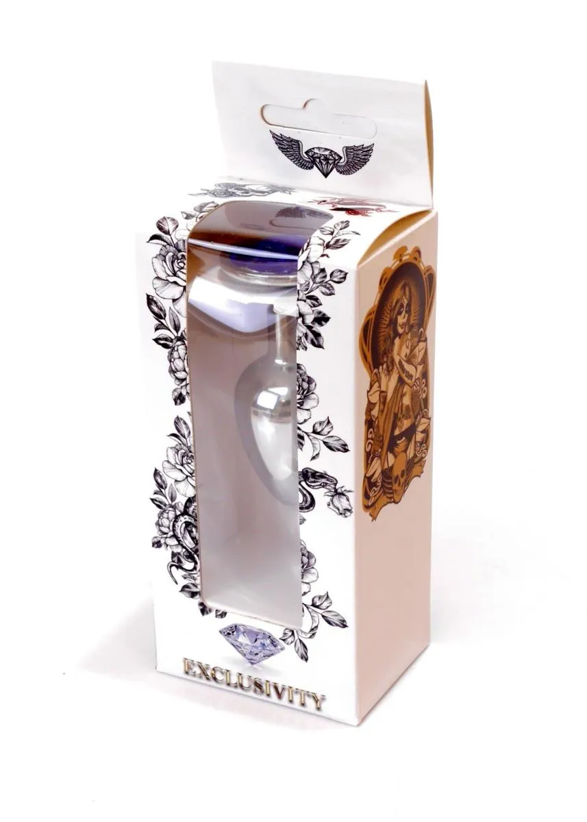 B - Series HeavyFun Jewellery Silver Plug Dark - Metalowy korek analny z kryształem, Niebieski, 7 cm, S