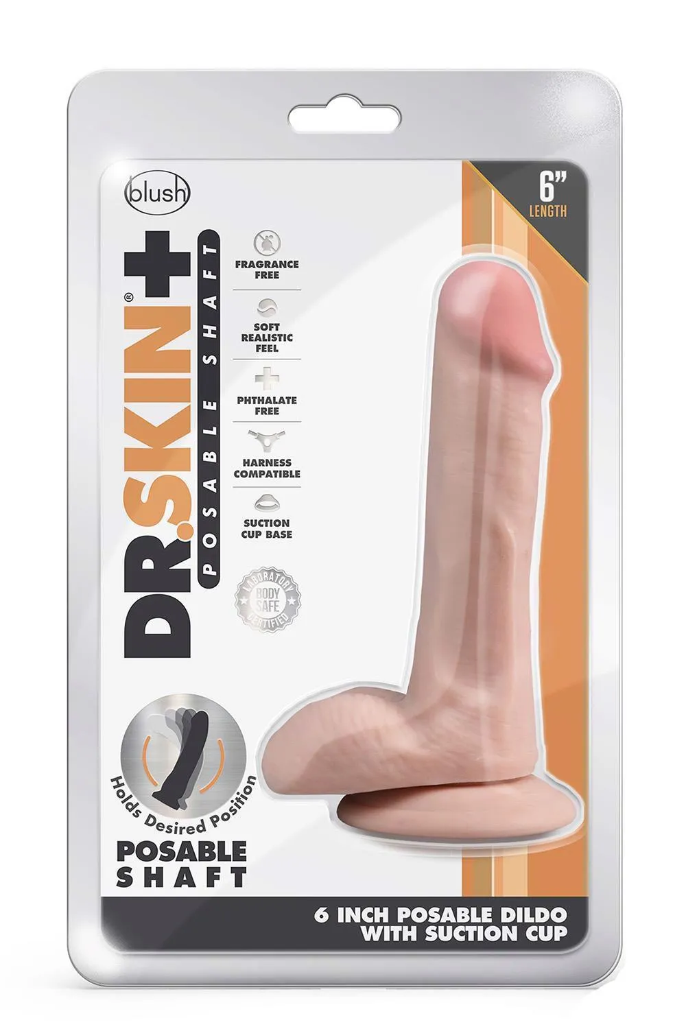 Blush Dr. Skin+ Posable Shaft 6 Inch - Dildo, W kolorze cielistym, 15.2 cm
