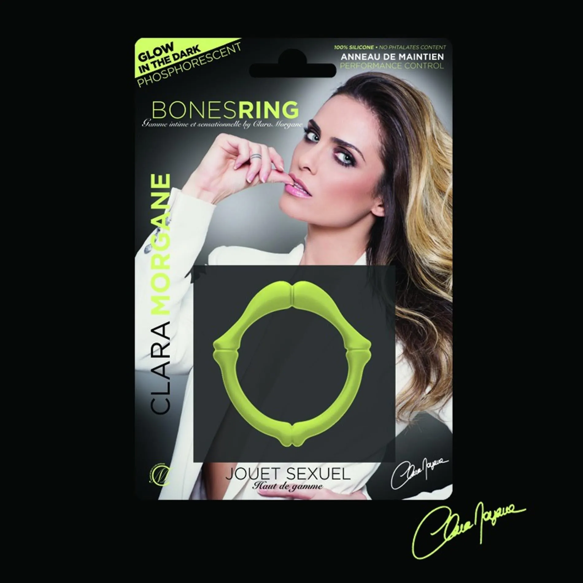 Ерекційне кільце Clara Morgane Bones Ring Phosphorescent, 2.8 см (зелений)