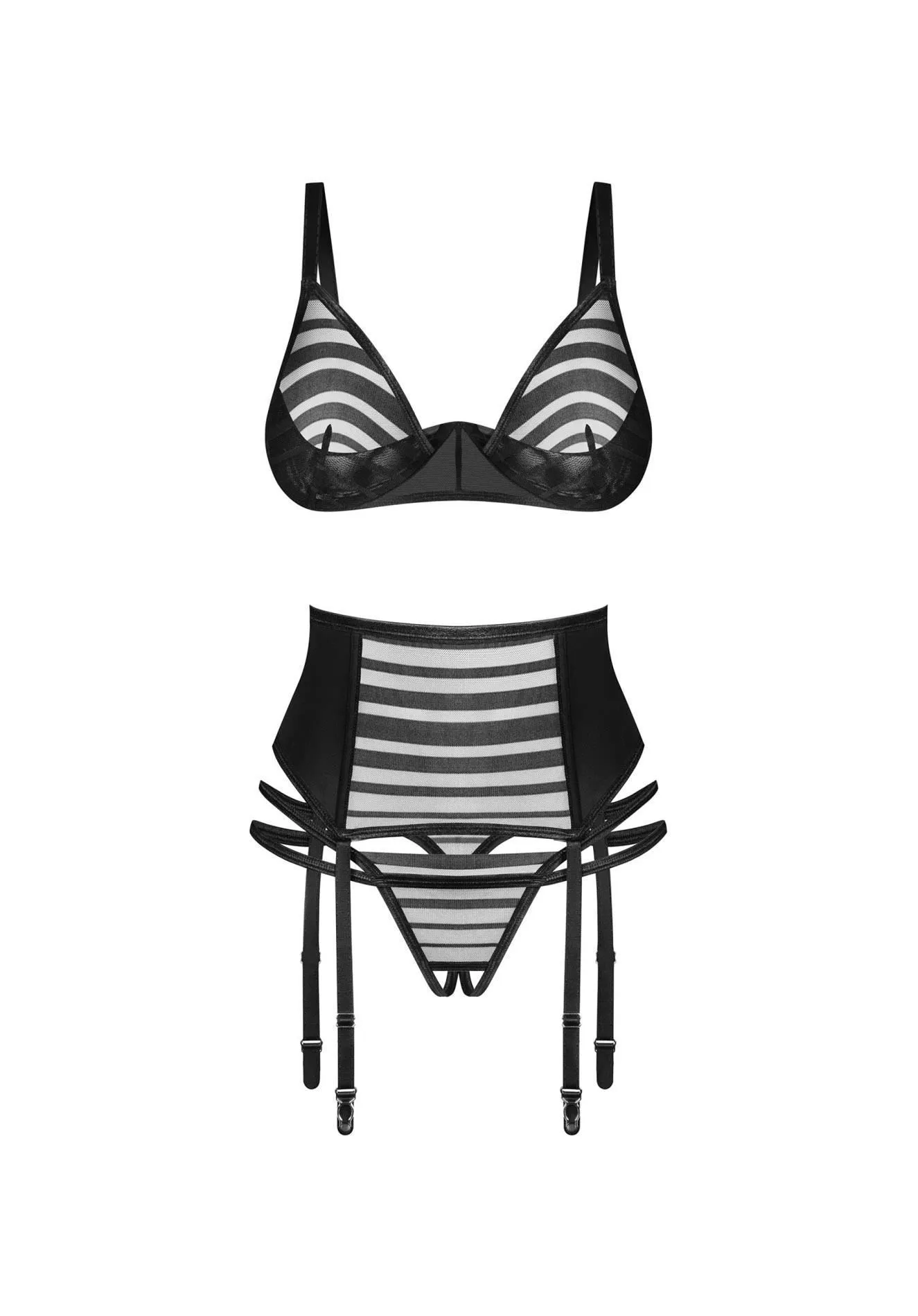 Комплект белья Obsessive Lune Bellis otwarty, XL/2XL (черный)