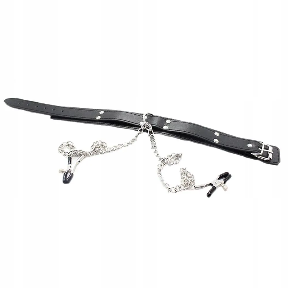 Ошейник с зажимами для сосков Fetish Addict Collar With Nipple Clamps, 51,5 см (черный)