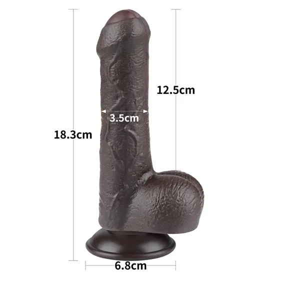 Lovetoy Sliding Skin Dual Layer Dong - Dildo z przyssawką, Czarny, 18.3 cm
