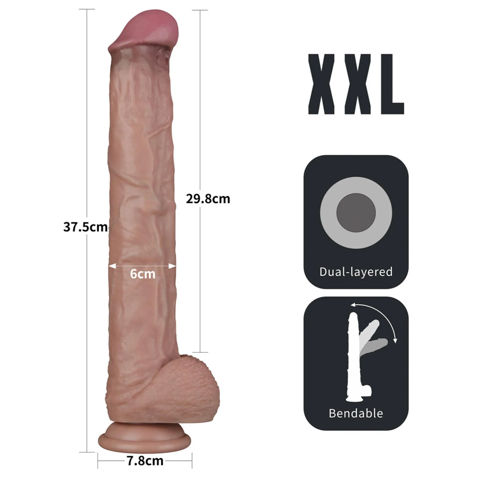 Фалоімітатор Dual-Layered Silicone Nature Cock 14.5'', 37.5 см (коричневий)