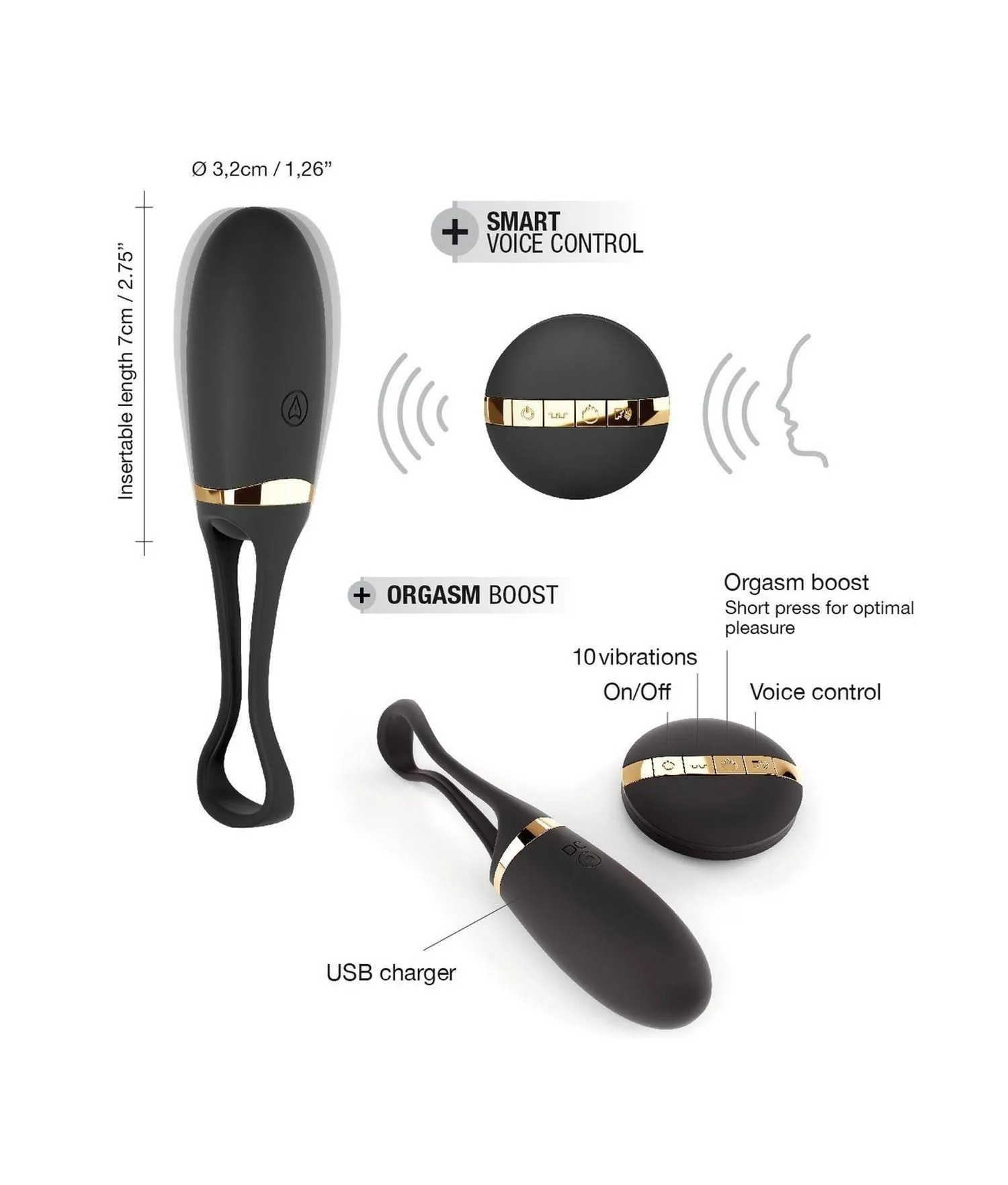 Віброяйце Dorcel Secret Delight Gold, 12,5 см (чорний)