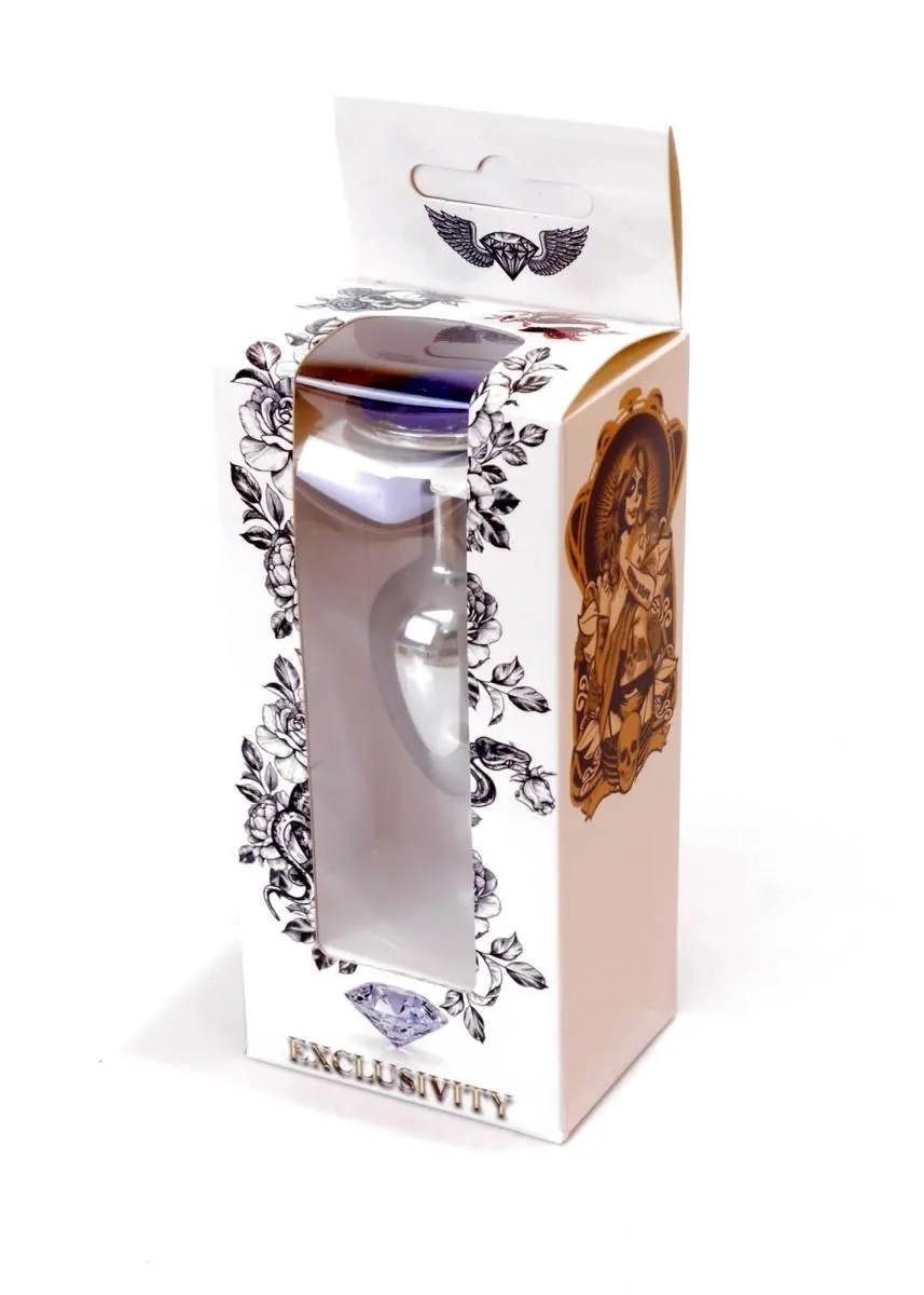 Металева анальна пробка з кристалом Boss Jewellery Silver Plug Dark, 7 см (синій)