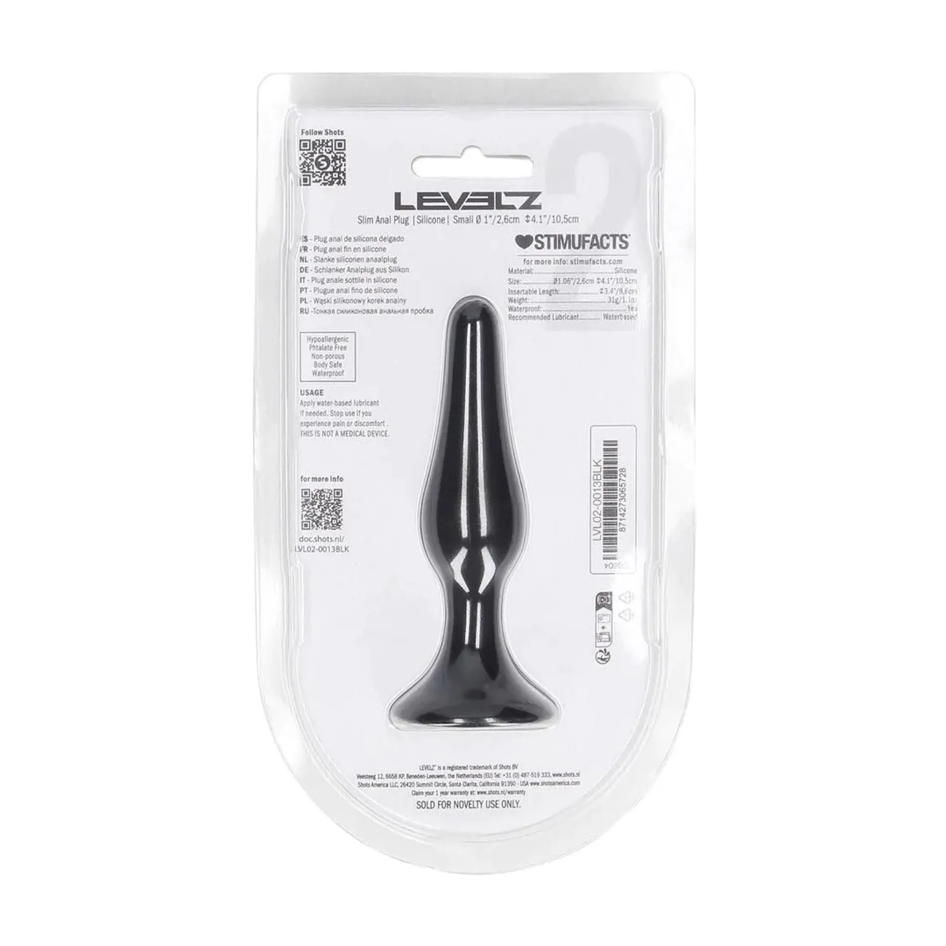 Shots Slim Anal Plug - Korek analny, Czarny, 10.5 cm, S