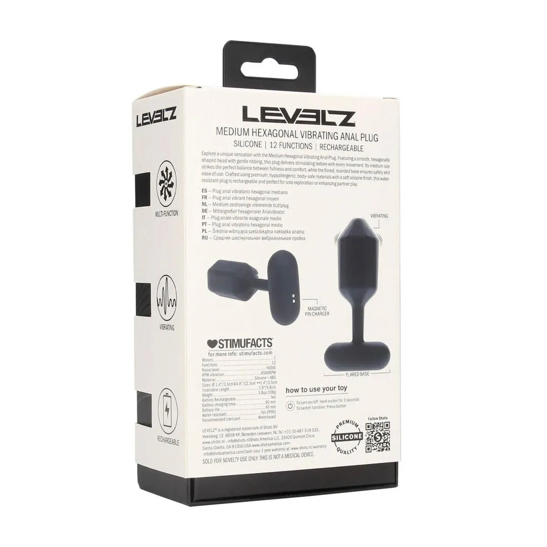 Shots Hexagonal Anal Plug - Korek analny, Czarny, 12.3 cm, M