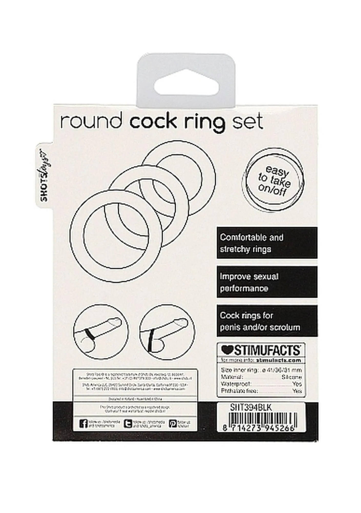Набор эрекционных колец ShotsToys Round Cock Ring Set, 3 шт (черный)