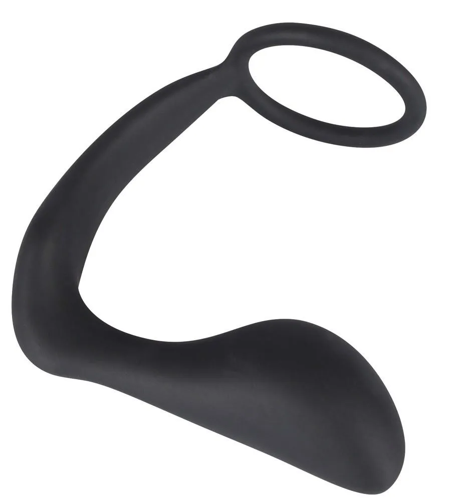 Black Velvets Ring & Plug - Pierścień erekcyjny z korkiem analnym, Czarny, 10 cm