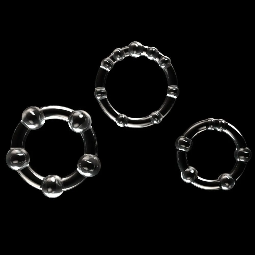 Набір ерекційних кілець LoveToy Triple Beaded Ring Set, 3 шт (прозорий)