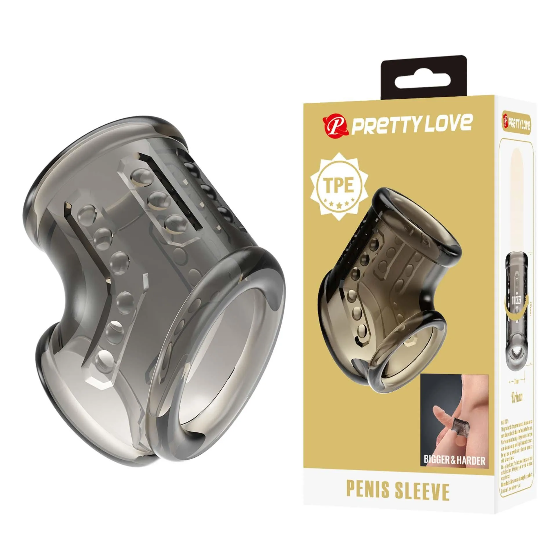 Насадка на пенис Pretty Love Penis Sleeve Smoke, 7.2 см (серый)