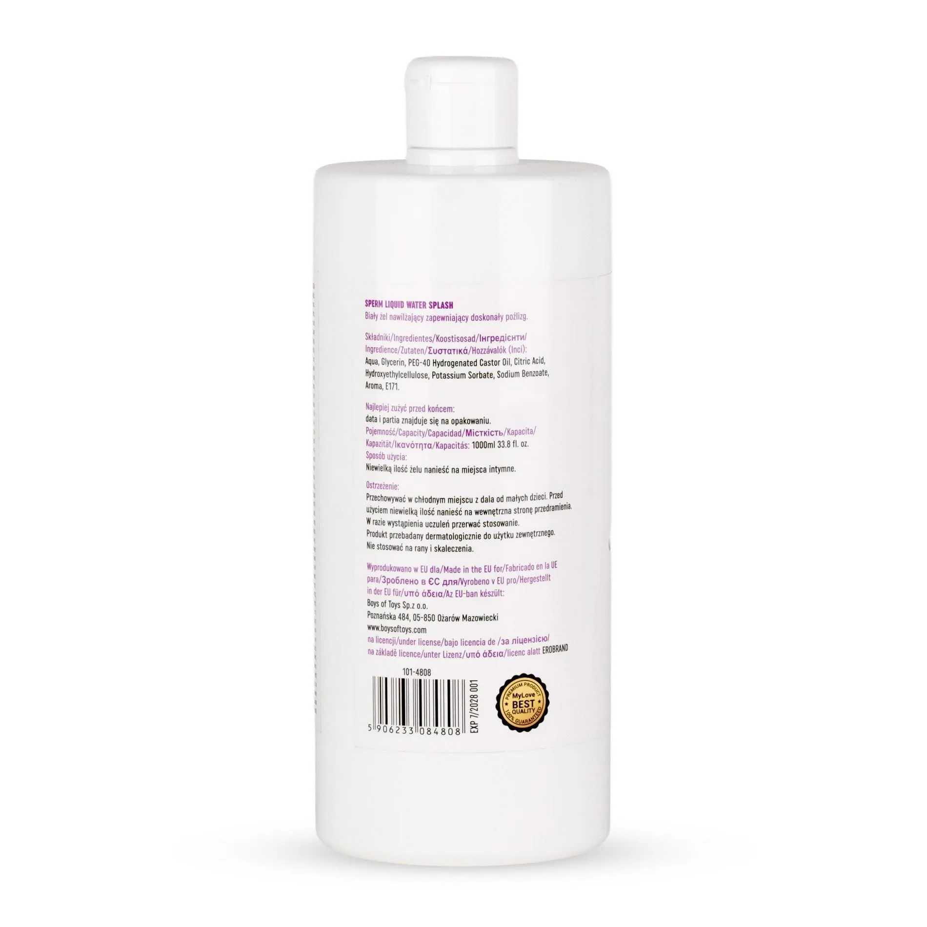 MyLove Sperm Liquid Water Splash - Lubrykant na bazie wody, Bezzapachowy, 1000 ml