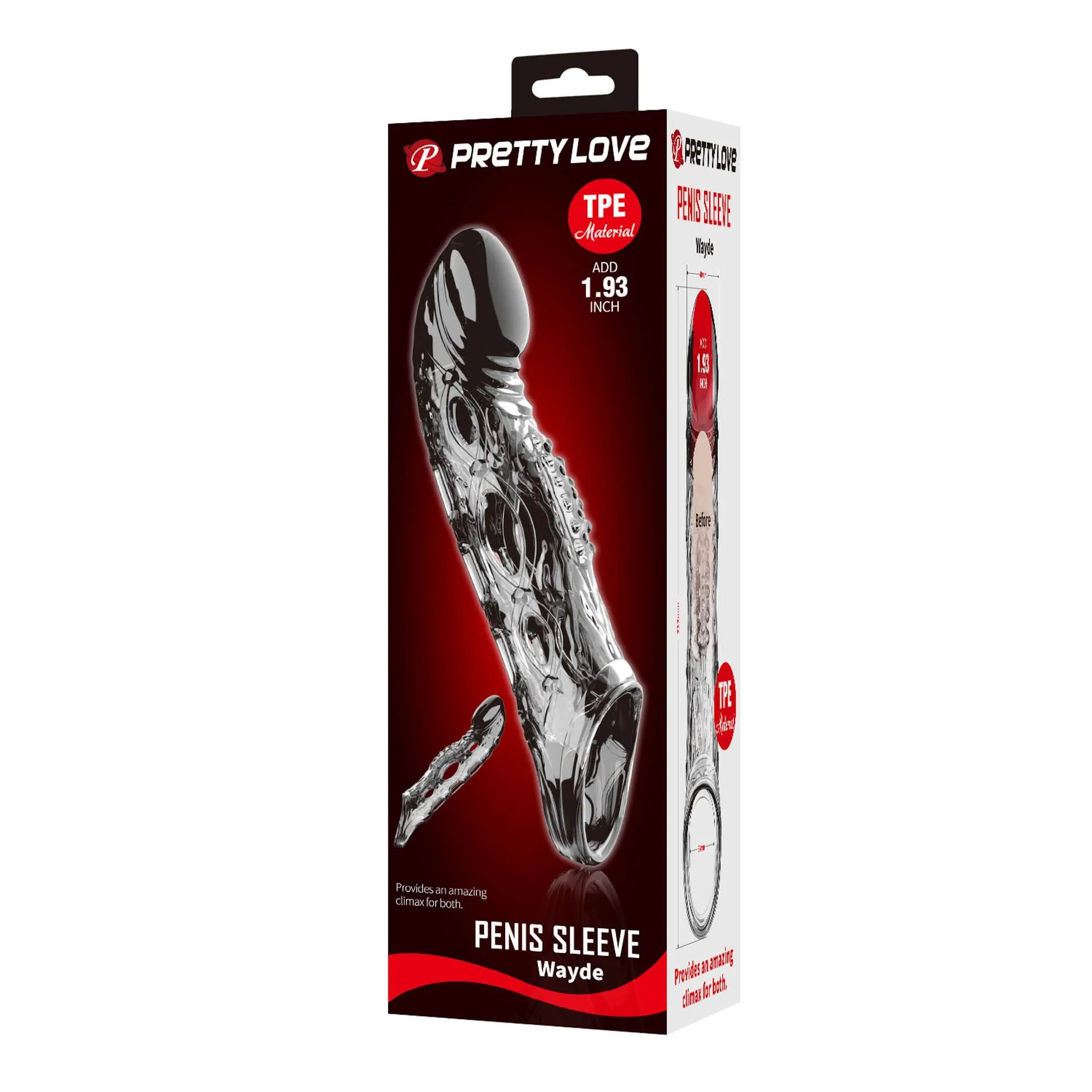 Pretty Love Penis Sleeve Wayde - Nakładka na penisa, Czarny, 21.3 cm