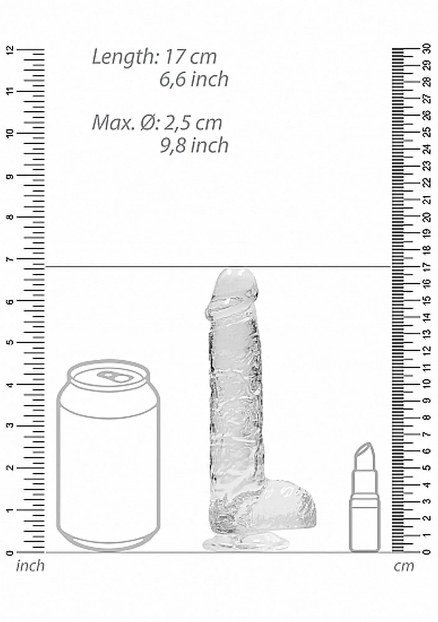 RealRock Crystal Clear 6" - Dildo, Przezroczysty, 17 cm