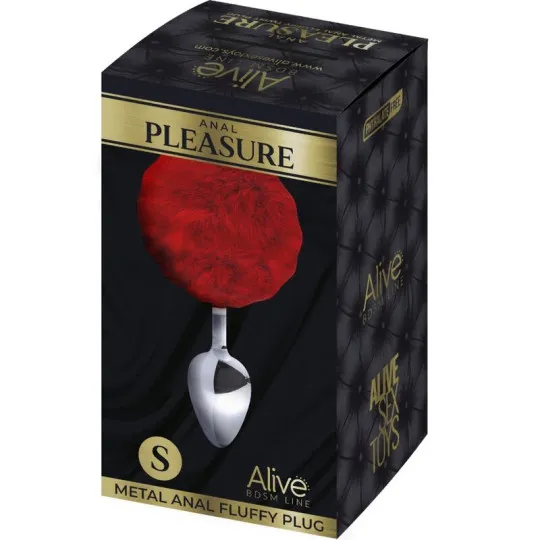Alive Metal Anal Fluffy Plug - Korek analny, Czerwony, 7 cm, S