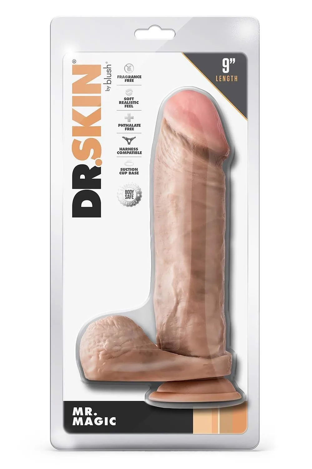 Blush Dr. Skin Mr. Magic 9 inch - Dildo, W kolorze cielistym, 24 cm