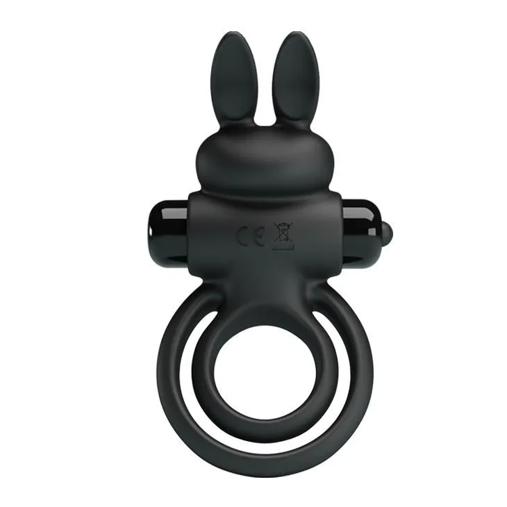 Віброкільце Pretty Love Vibro Penis Ring Bunny III, 9,7 см (чорний)