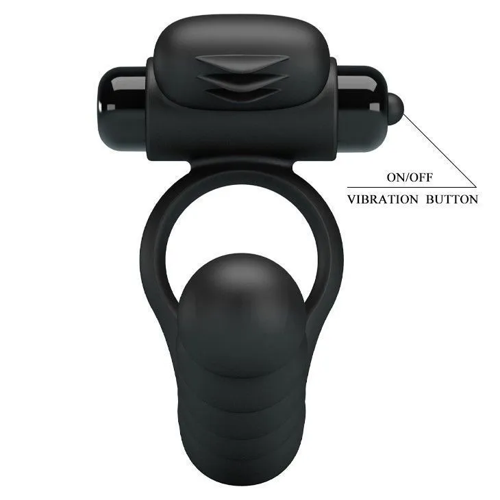 Насадка на пеніс з вібрацією і ерекційним кільцем Pretty Love Hercules Penis Sheath III, 15,3 см (чорний)
