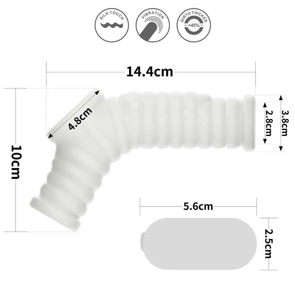 Насадка на пенис с вибрацией Knights Ring Vibrating Wave With Scrotum Sleeve, 14 см (белый)