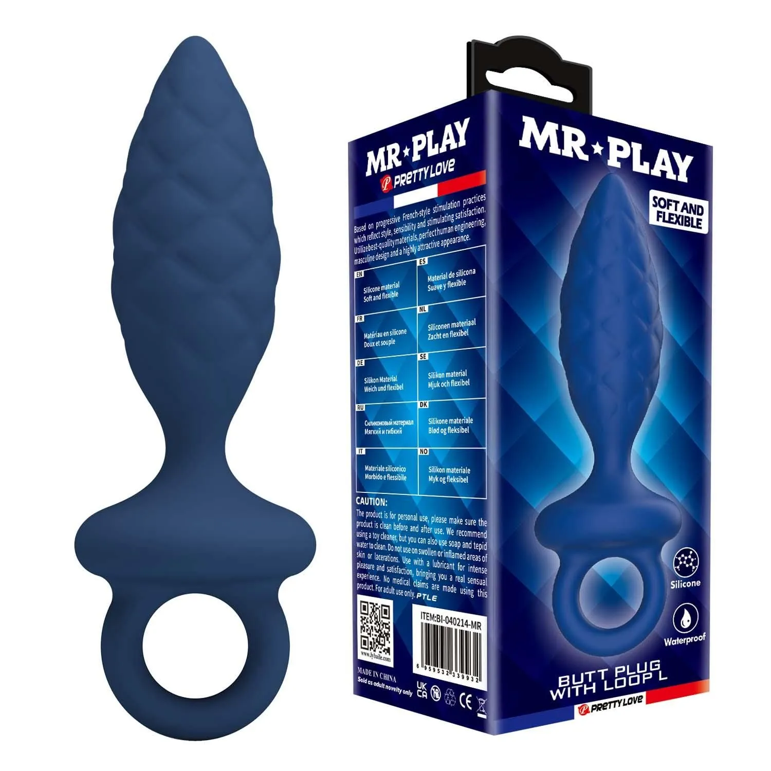 Анальна пробка Mr. Play Butt Plug with Loop L, 15.7 см (синій)