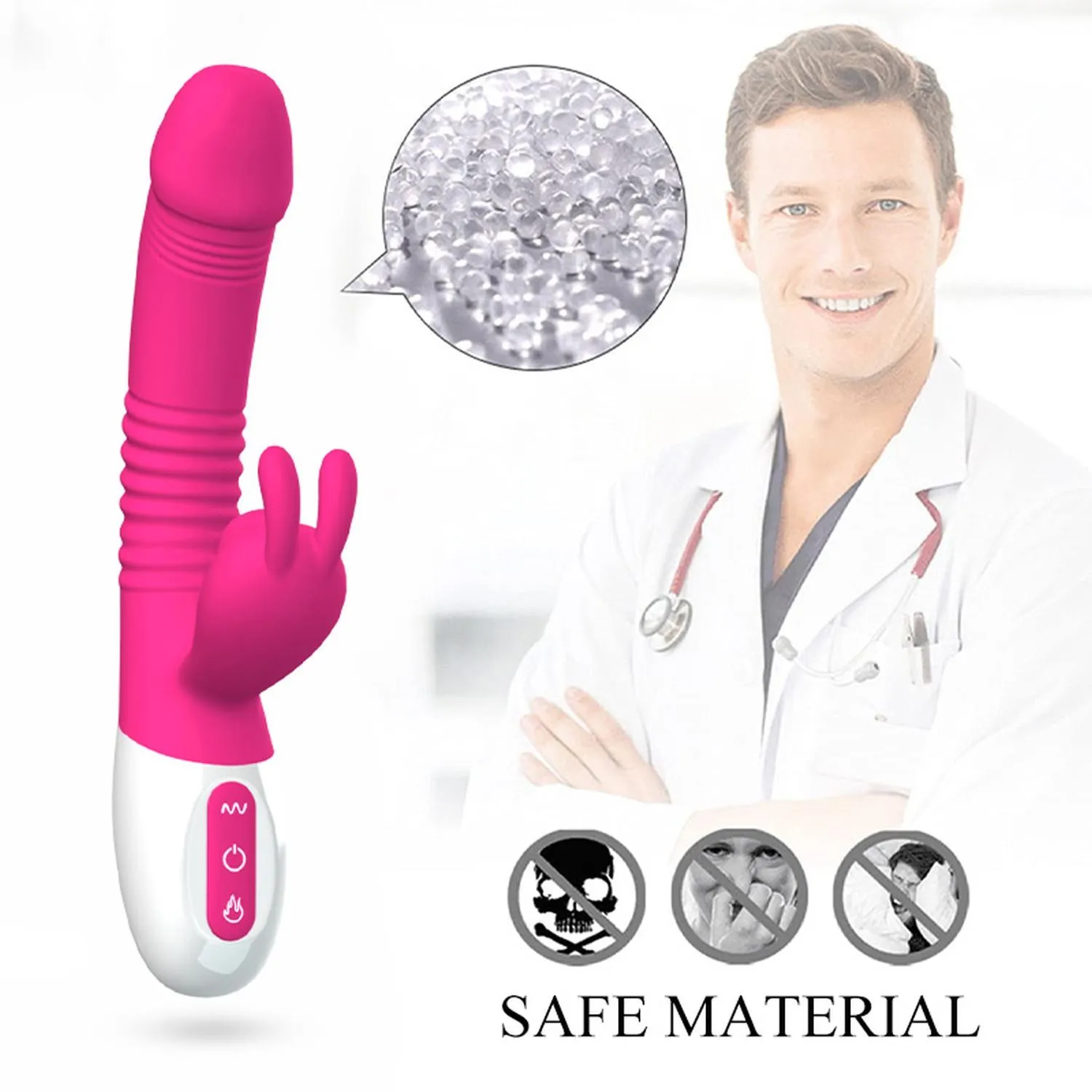 B - Series Fox Silicone Vibrator USB 7 Powerful Licking and Thrusting Modes - Wibrator-królik B -, Różowy, 23.1 cm