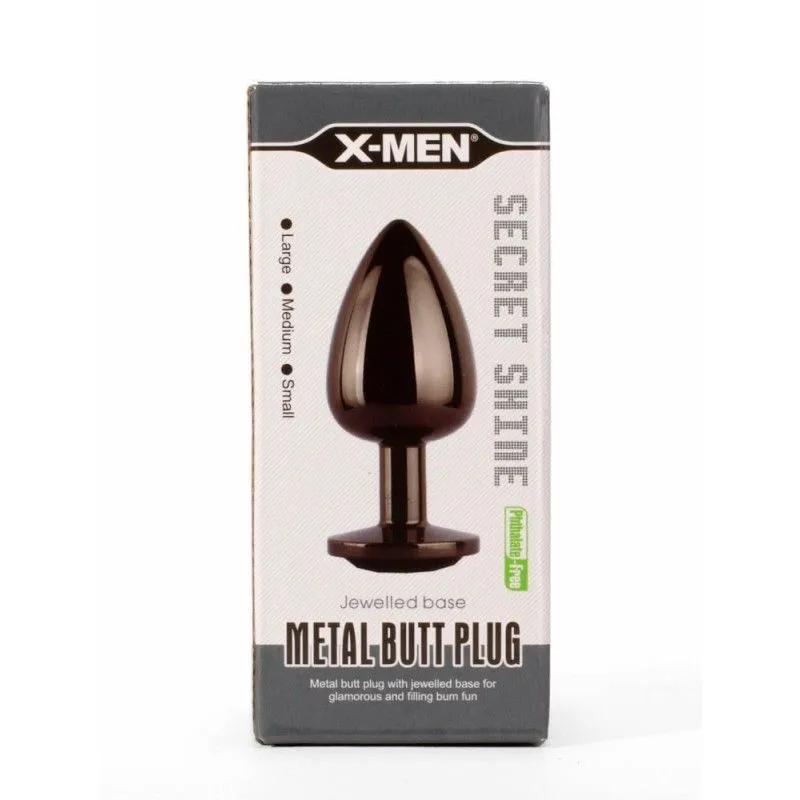 Анальная пробка X-Men Secret Shine Black Jewell, 8,2 см (черный)