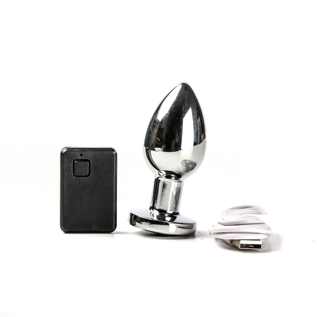 Simply Pleasure Korek Analny Wibrujący Sterowany Zdalnie Ładowany USB - Korek analny, Srebro, 8.4 cm