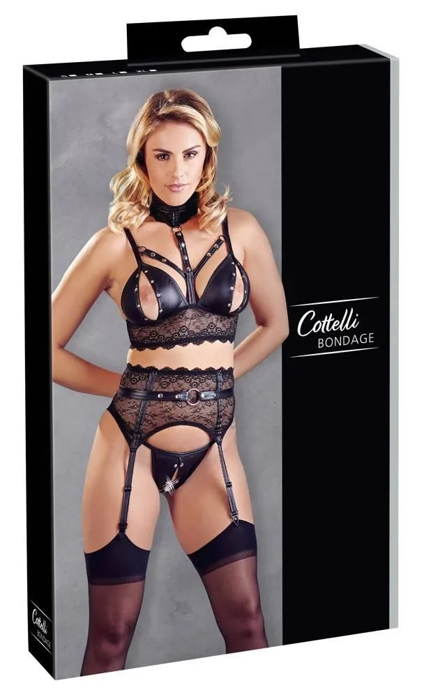 Еротичний комплект Cottelli Collection Bondage Bra Suspender, S (чорний)