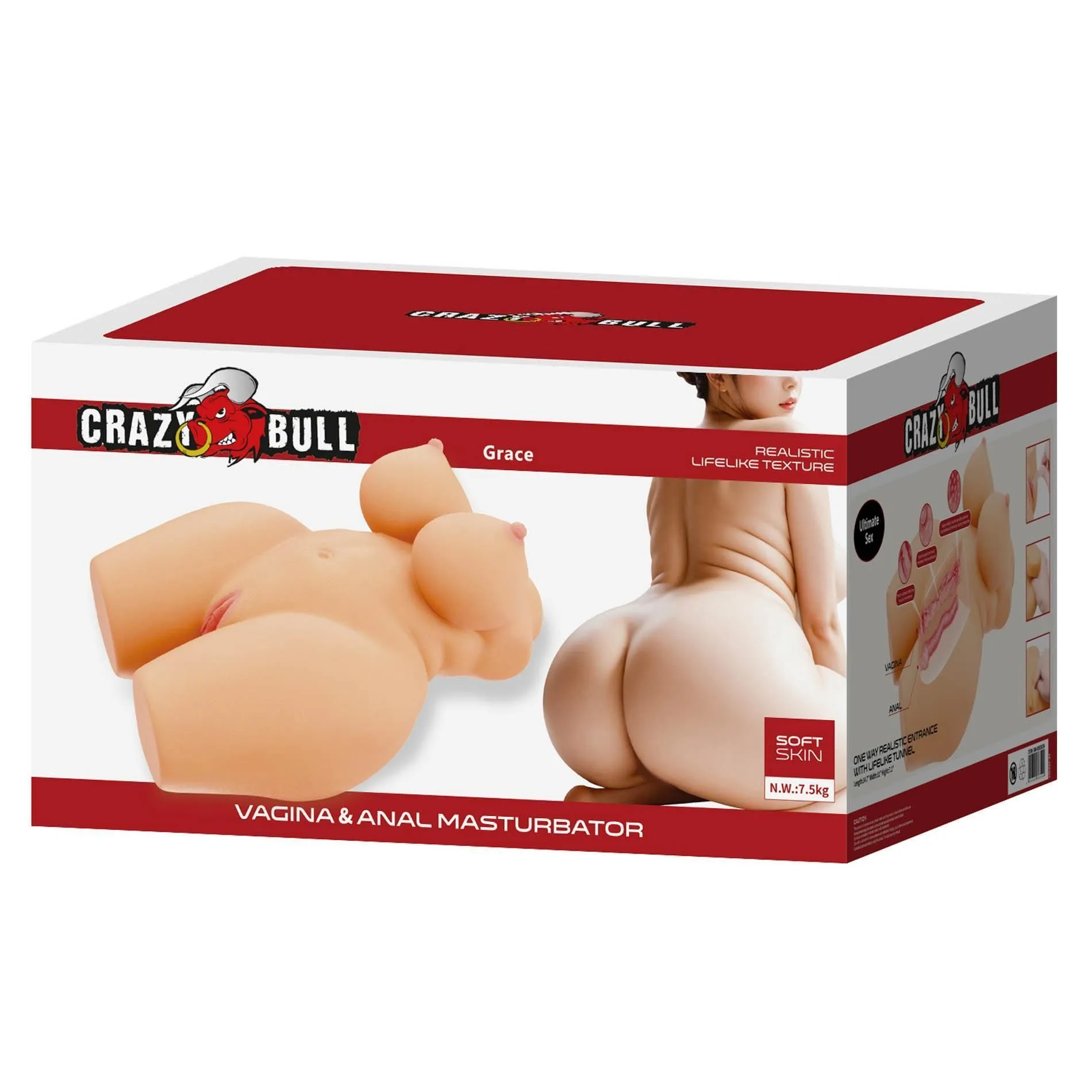 Crazy Bull Grace Vagina & Anal - Realistyczny masturbator, W kolorze cielistym, 37.5 cm