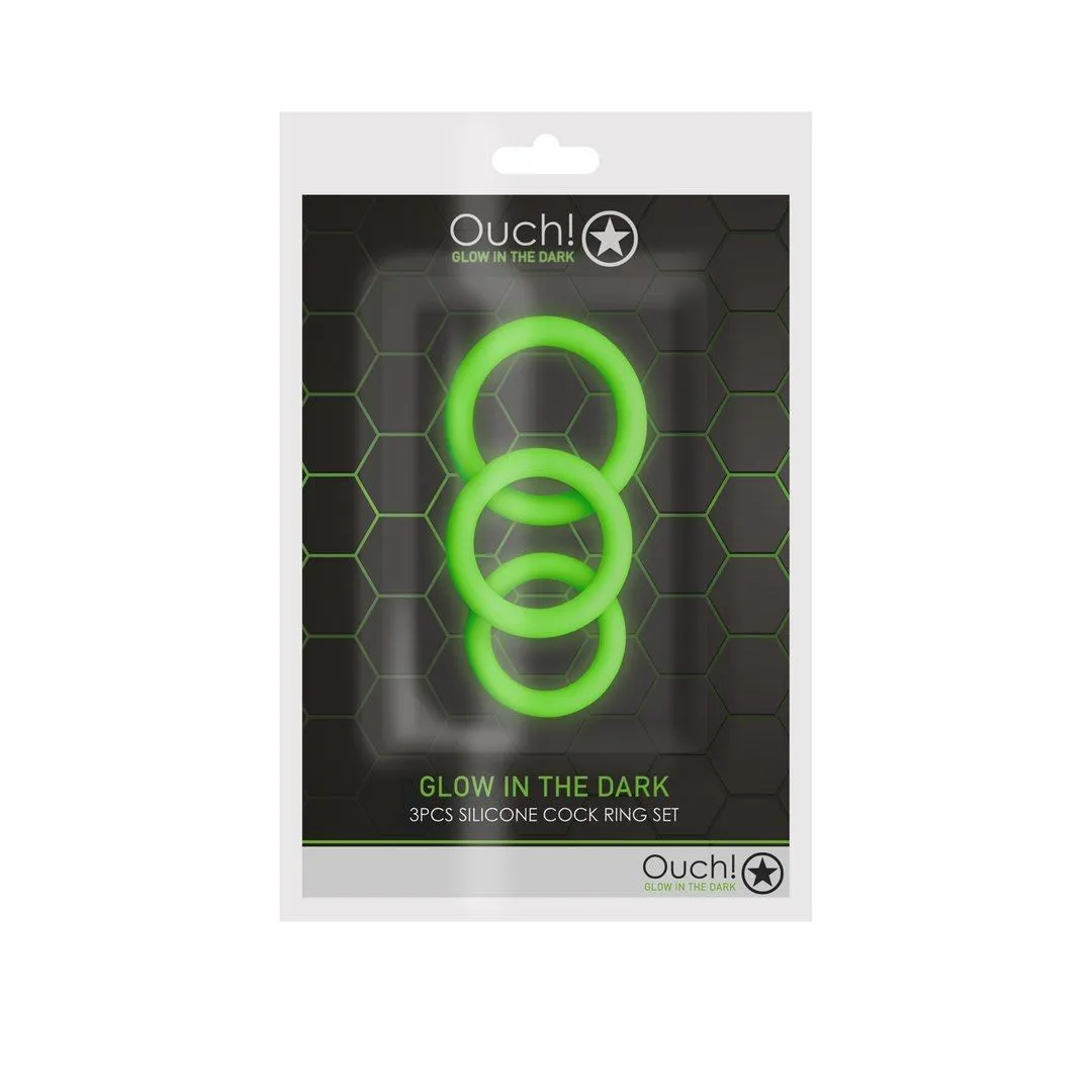 Ouch Glow in the Dark - Zestaw pierścieni erekcyjnych, Neon Green, 3.2 cm