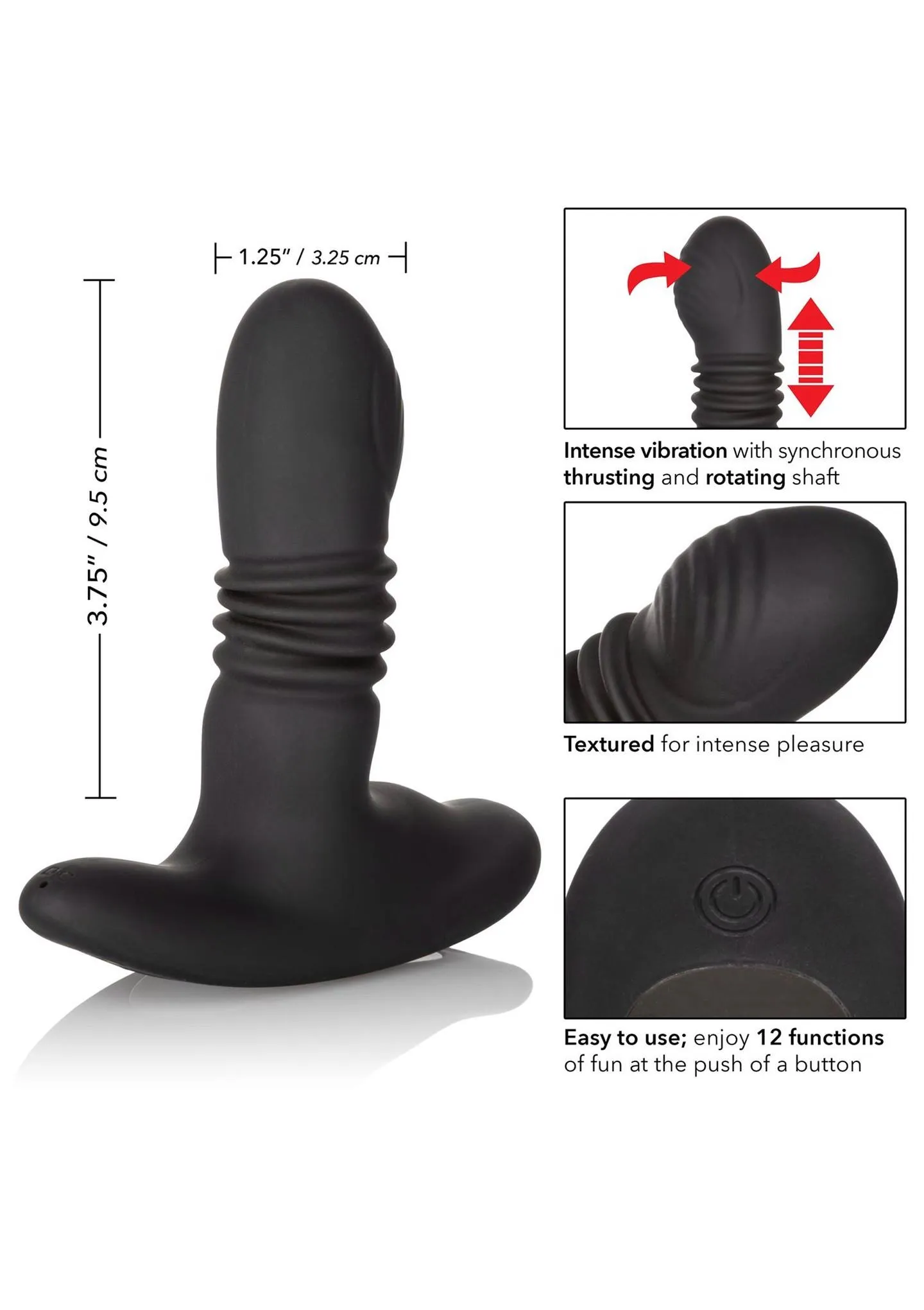 Анальный вибратор CalExotics Eclipse Thrusting Rotator, 9.5 см (черный)