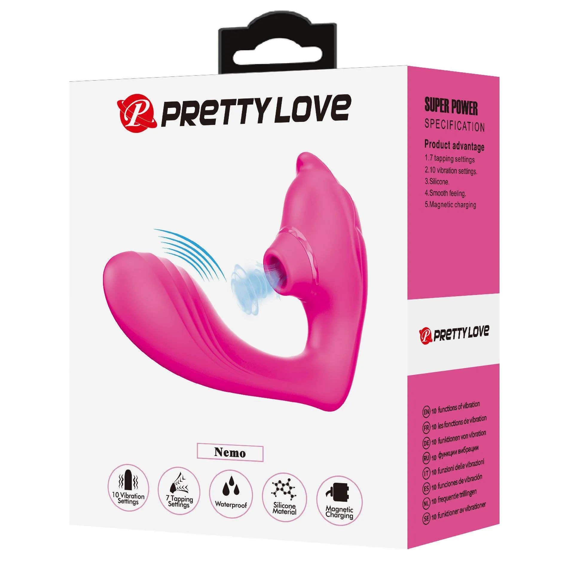 Pretty Love Nemo - Bezdotykowy stymulator łechtaczki z wibracjami, Różowy, 13.8 cm