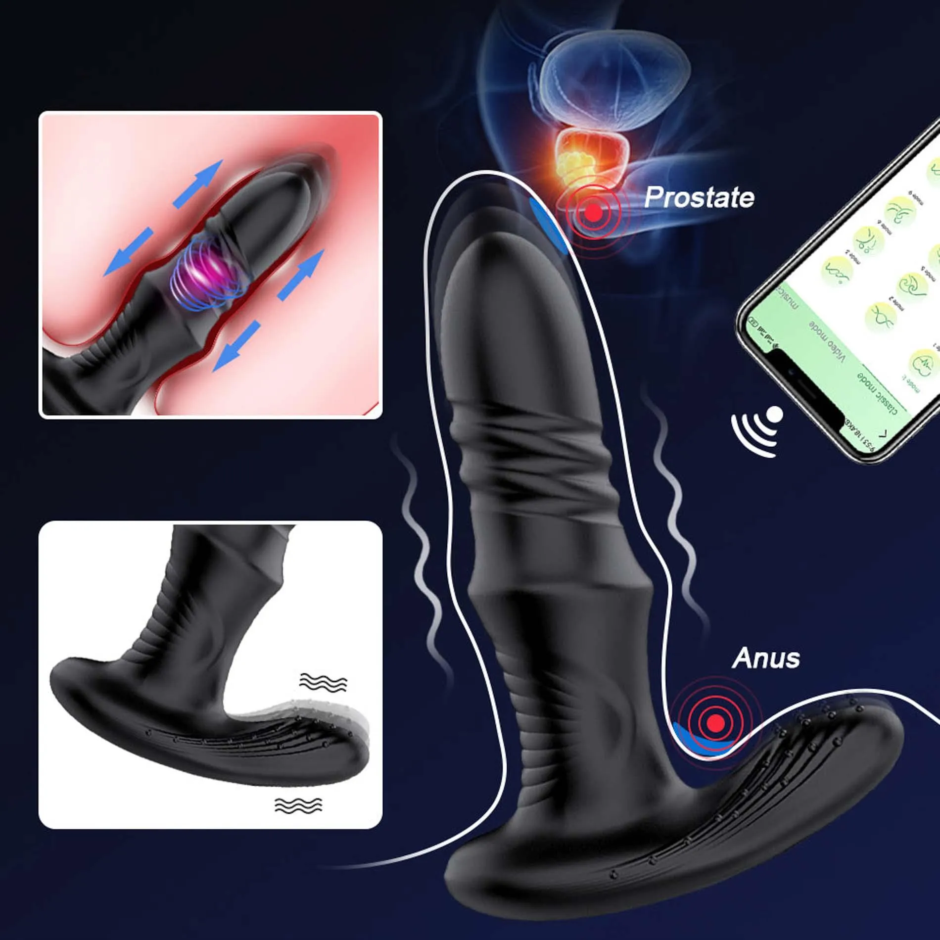 Power Escorts Premium App Function - Stymulator prostaty, Czarny, 12 cm