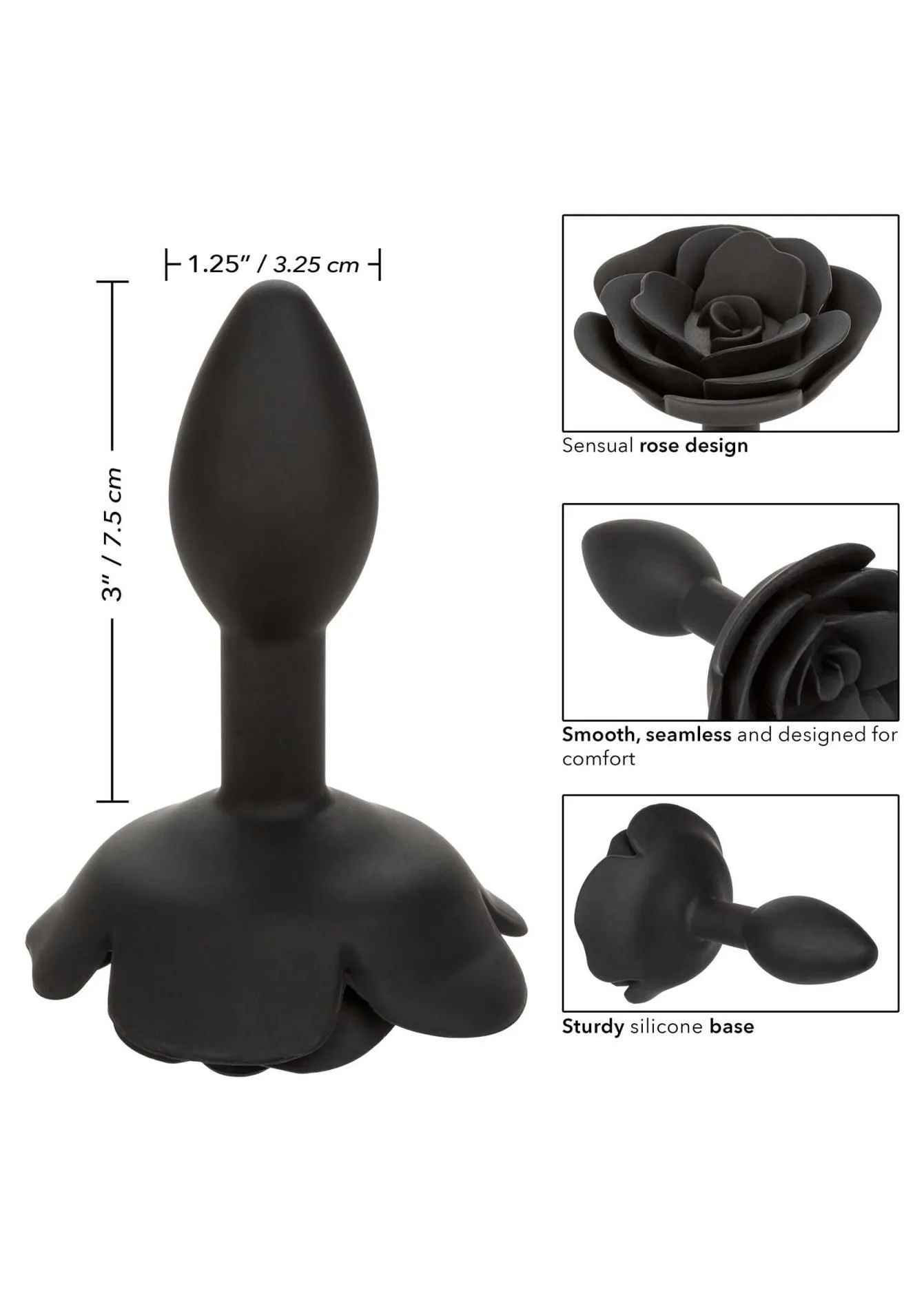 Анальная пробка Calexotics Rose Anal Plug Small, 7.5 см (черный)