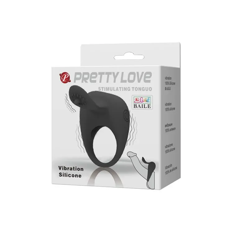 Pretty Love Stimulating Tonguo - Pierścień erekcyjny, Czarny, 5 cm