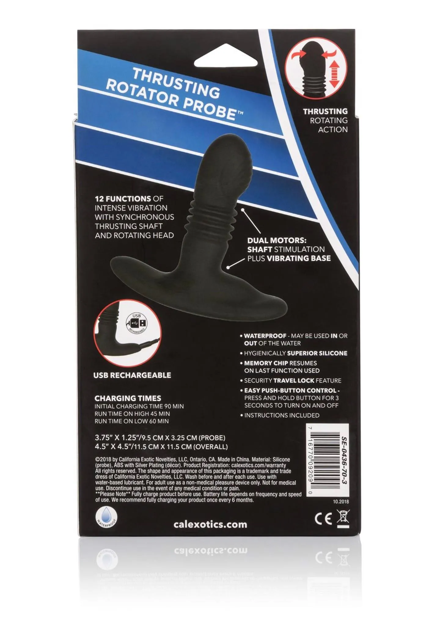 Анальный вибратор CalExotics Eclipse Thrusting Rotator, 9.5 см (черный)