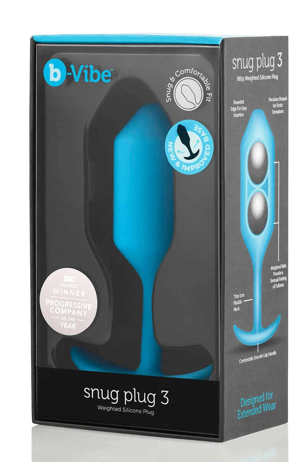 Анальна пробка B-Vibe Snug Plug 3, 12.7 см (блакитний)