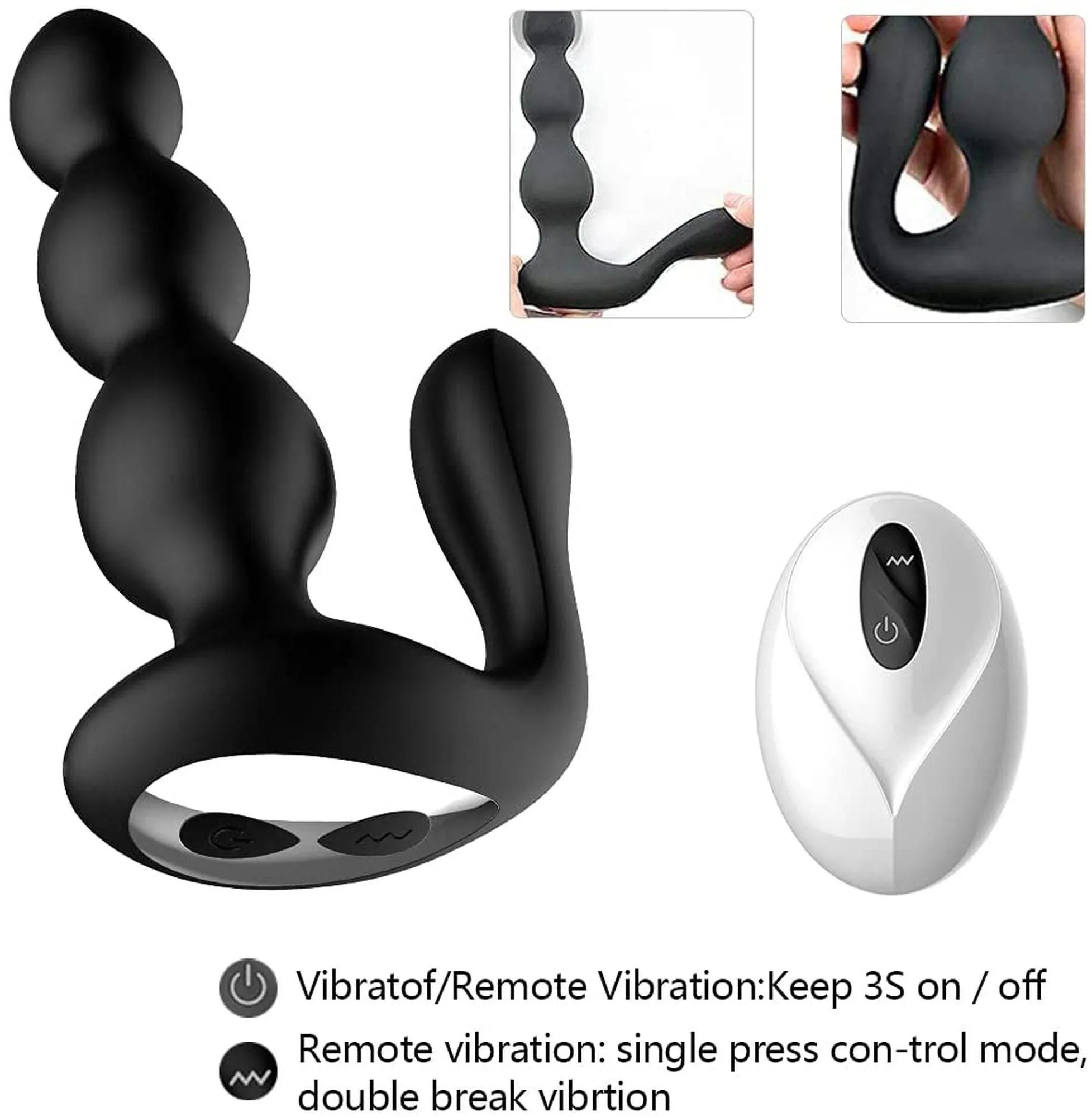 B - Series Cute Anal Beads - Korek analny, Czarny, 18 cm