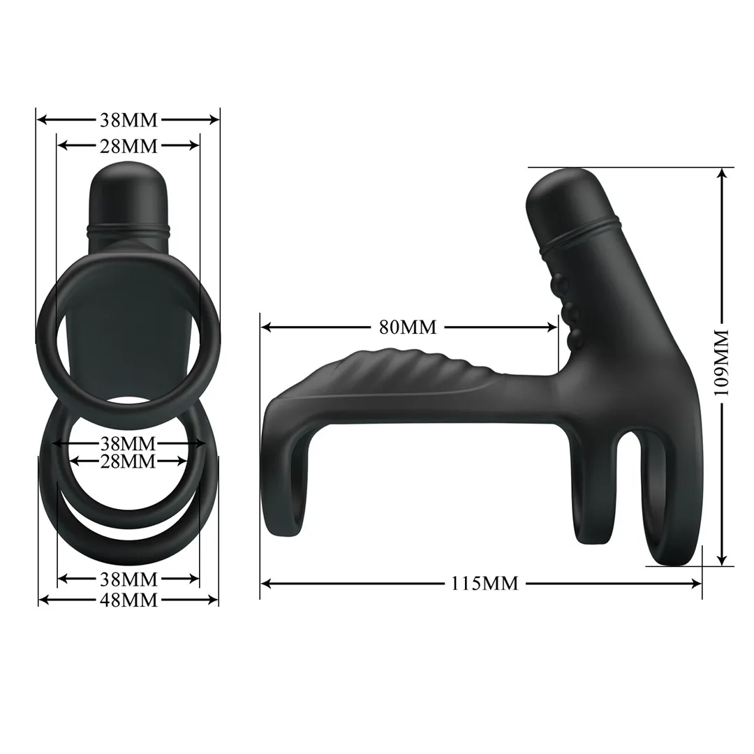 Pretty Love Vibrating Penis Sling - Wibrująca nakładka na penisa, Czarny, 11, 5 cm