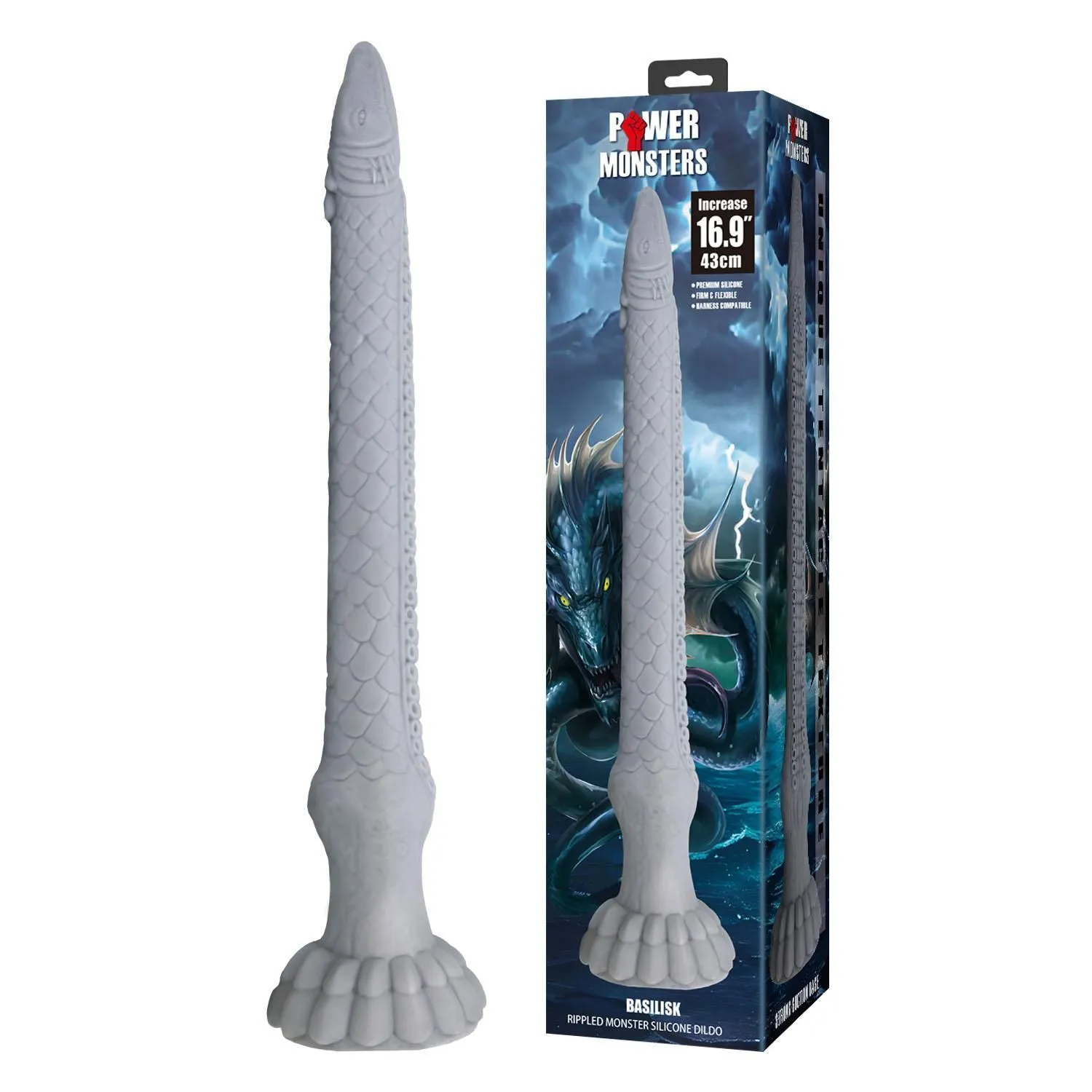 BAILE Power Monsters Basilisk - Dildo, Szary, 43 cm