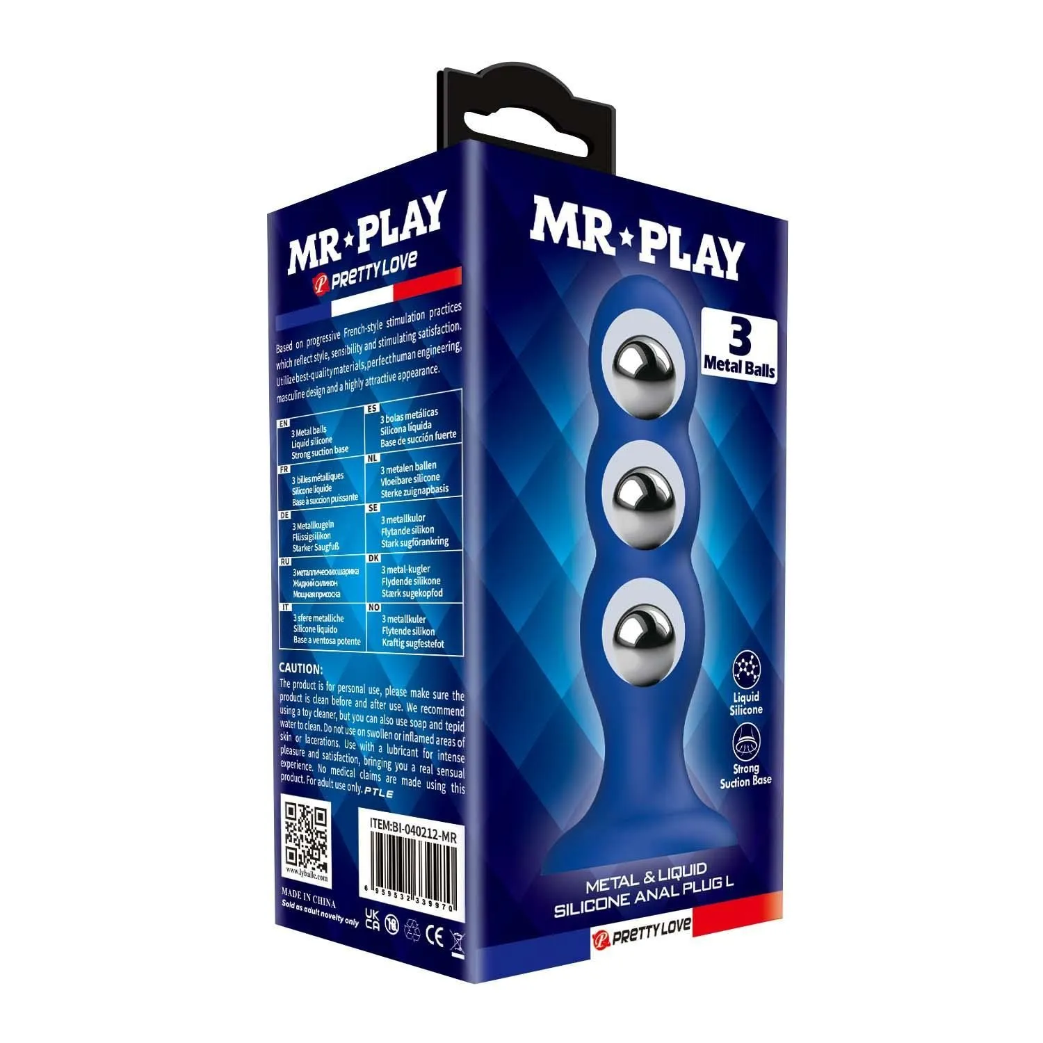 Анальная пробка Mr. Play 3 Metal Balls, 16.5 см (синий)
