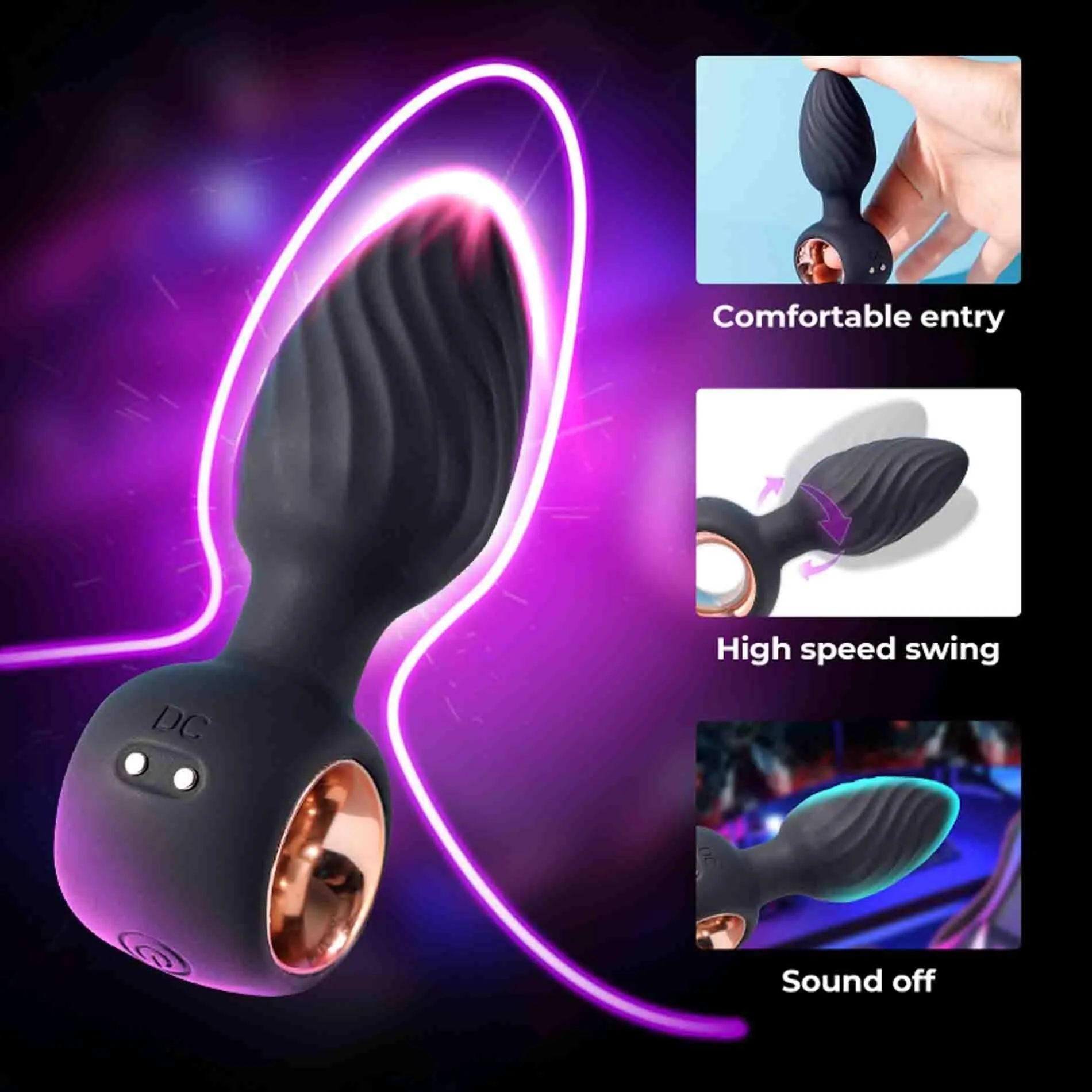 Анальна пробка B - Series Cute Aisi Rotating Plug, 10.9 см (чорний)
