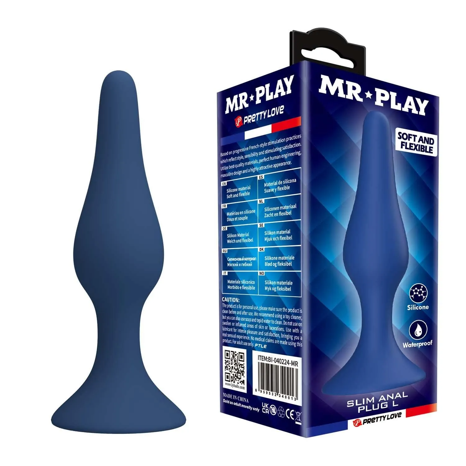 Анальная пробка MR. Play Slim Anal Plug L, 12.4 см (синий)