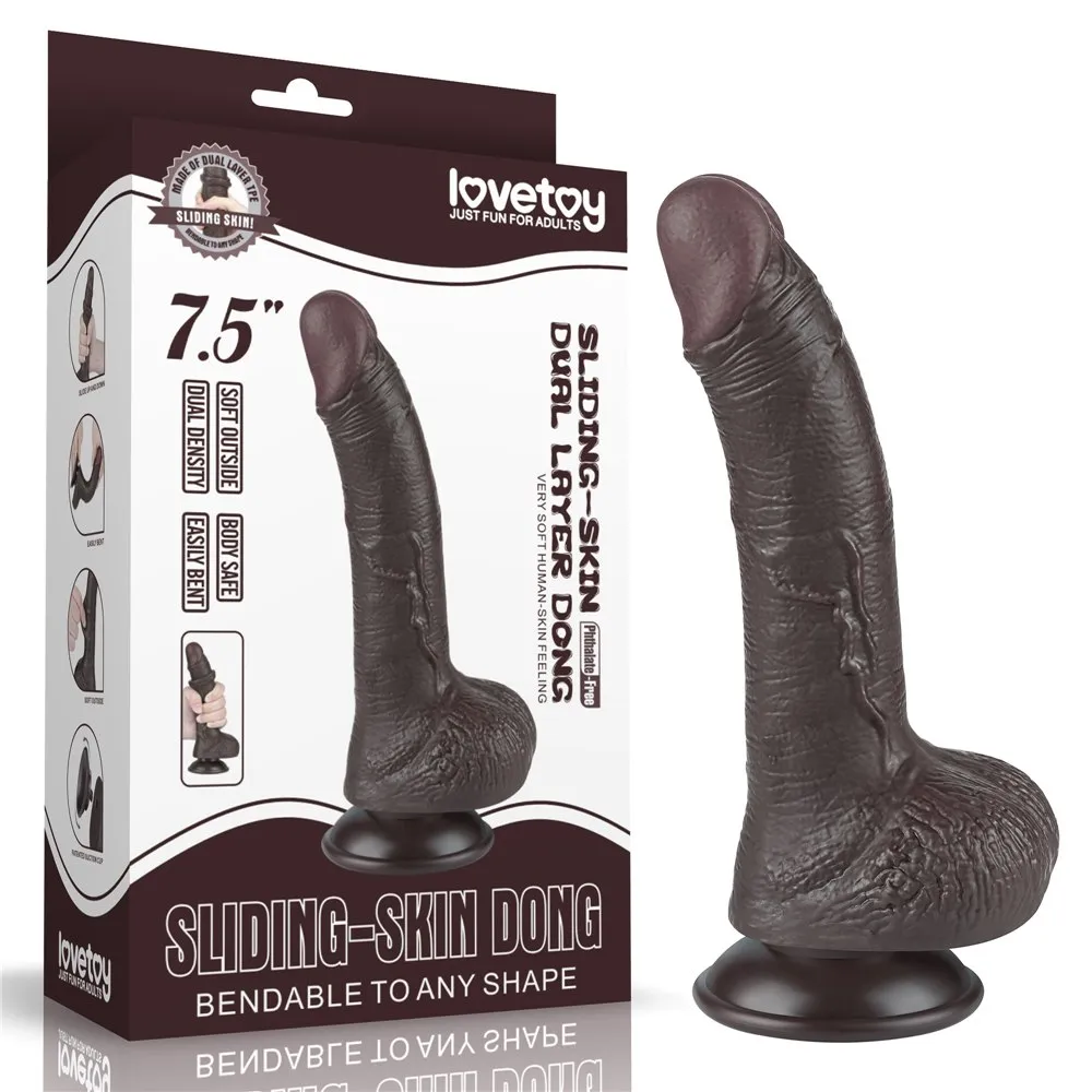 Фаллоимитатор Sliding-Skin Dual Layer Dong 7.5'', 19.5 см (черный)