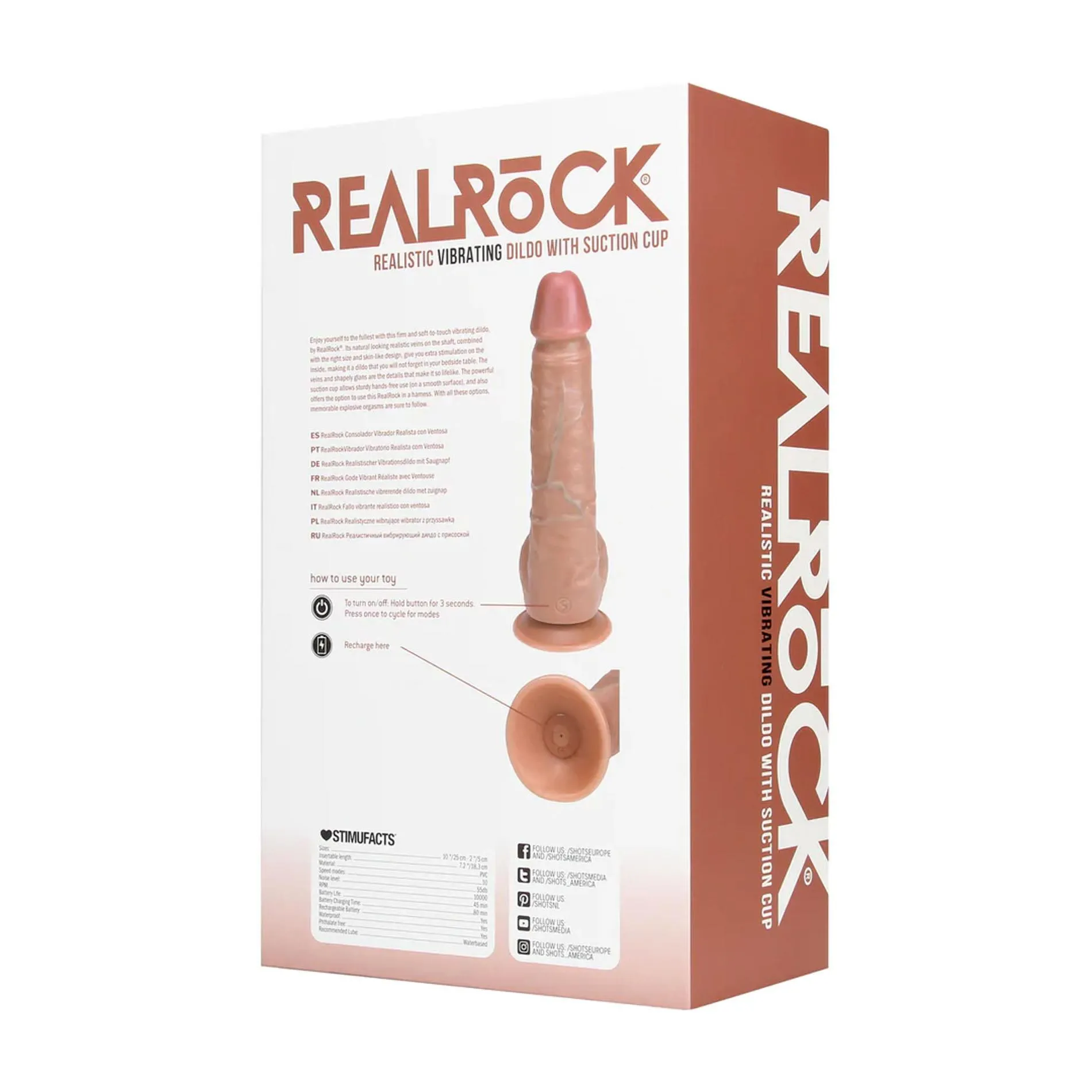 Фаллоимитатор RealRock Vibrating Regular Straight Cock with Balls, 23 см (коричневый)