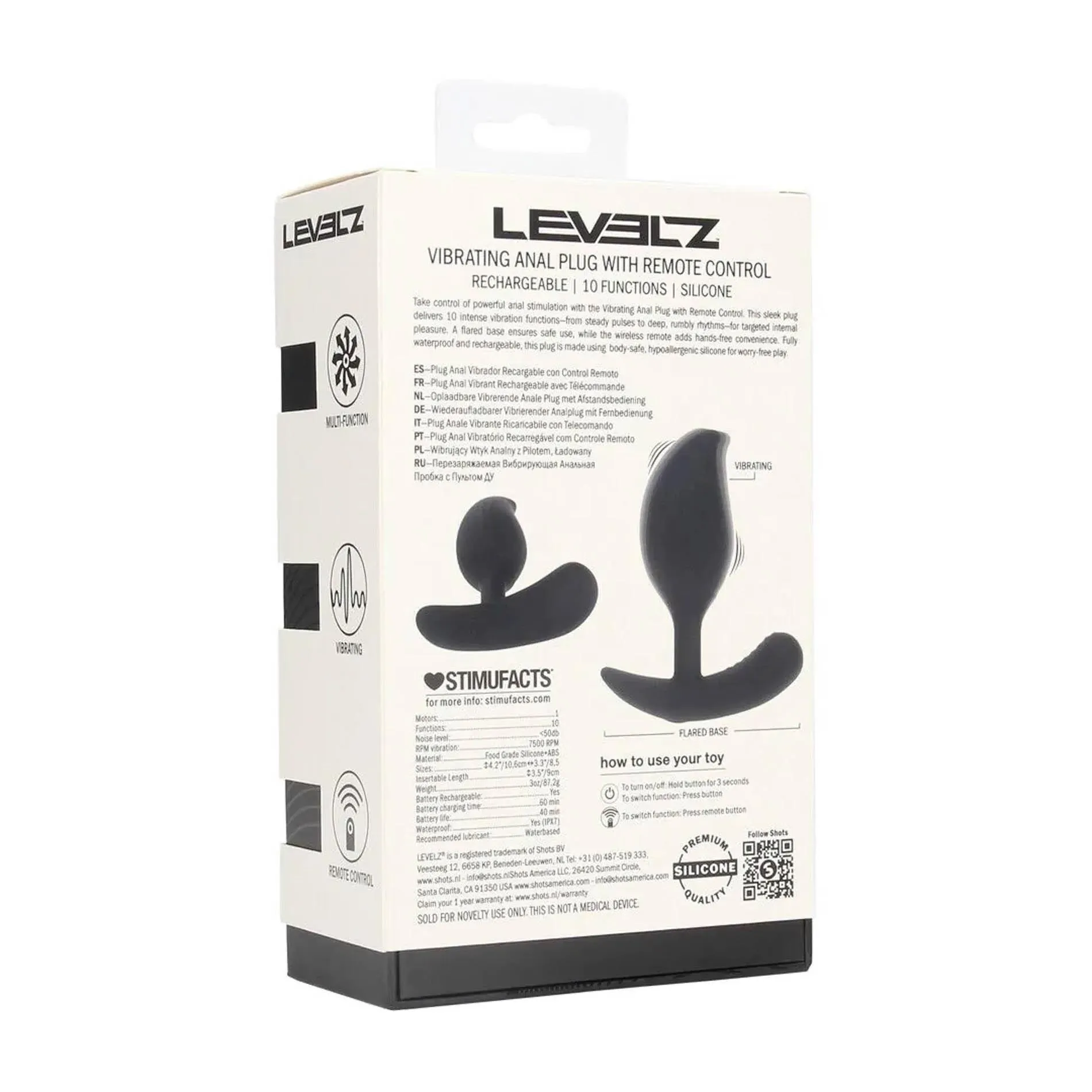 Анальная пробка Levelz Remote Control Vibrating Liquid, 10,6 см (черный)