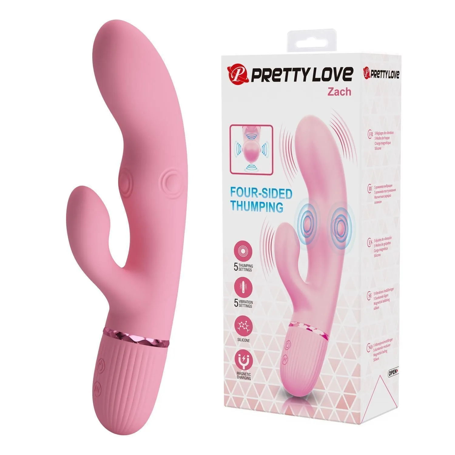 Pretty Love Zach Four Sided Thumping - Wibrator królik, Jasnoróżowy, 20 cm