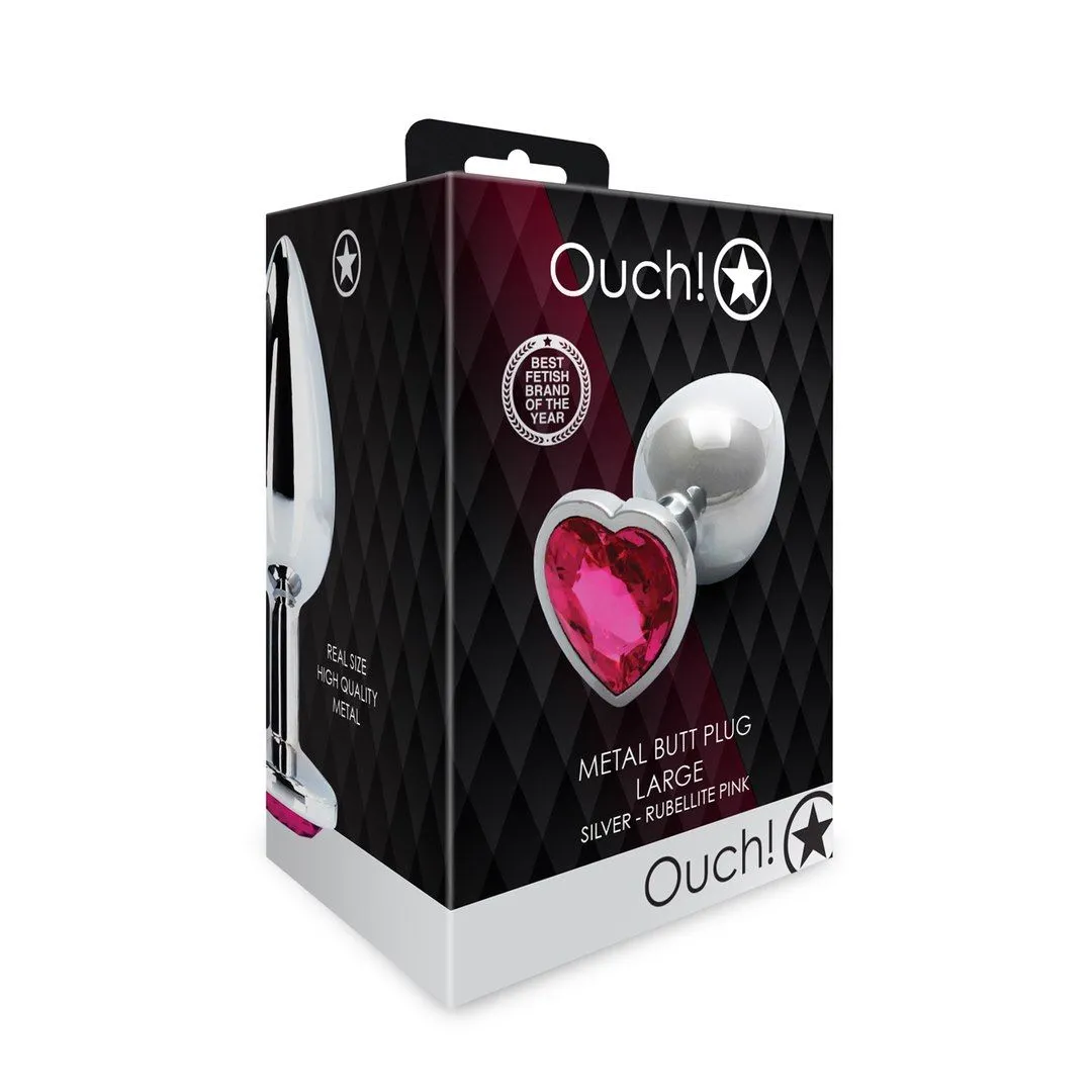 Анальная пробка Ouch! Heart Gem Butt Plug Large, 9.3 см (серебристый)